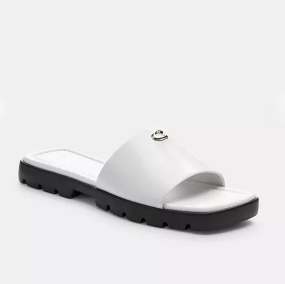 Coach Florence Slip-on Sandals Leather Optic White Women's 9.5 - Picture 13 of 14